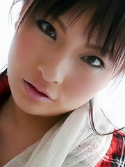 Sweet Rika Sonohara in girlie outfit opens up for two shafts